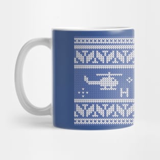 White and Blue Helicopter Aviation Christmas Pattern Mug